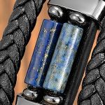 Men's Leather Bracelet with Stainless Steel & Bohemia Stone Beads - Lapis