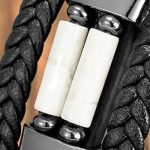 Men's Leather Bracelet with Stainless Steel & Bohemia Stone Beads - Tophus