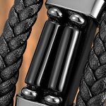 Men's Leather Bracelet with Stainless Steel & Bohemia Stone Beads - Black Agate