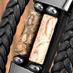 Men's Leather Bracelet with Stainless Steel & Bohemia Stone Beads - Natural Stone