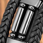 Men's Leather Bracelet with Stainless Steel & Bohemia Stone Beads - Hematite