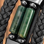 Men's Leather Bracelet with Stainless Steel & Bohemia Stone Beads - Green