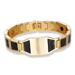 Men's Magnetic Hematite Stainless Steel Hook Bracelet - Stylish & Durable Jewelry for Men - Gold